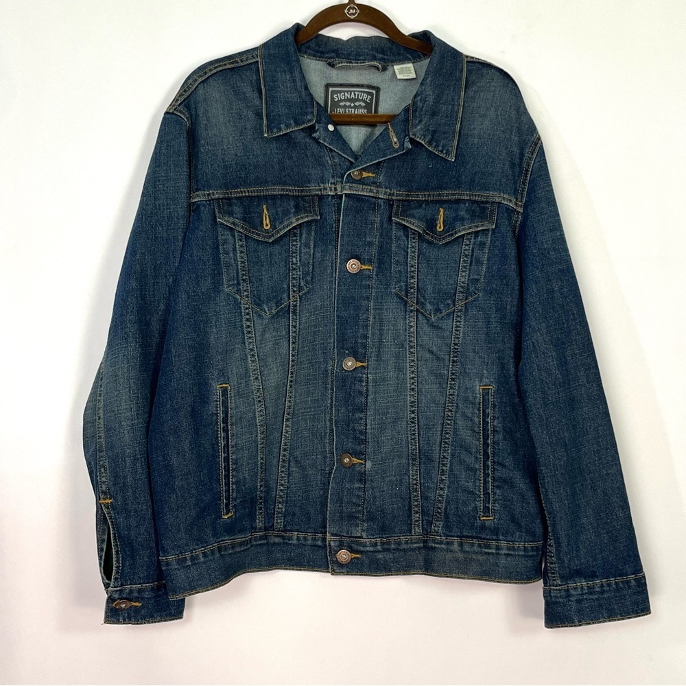 Signature Levi Strauss Gold Label Jacket Mens XL Blue Denim Trucker Jean